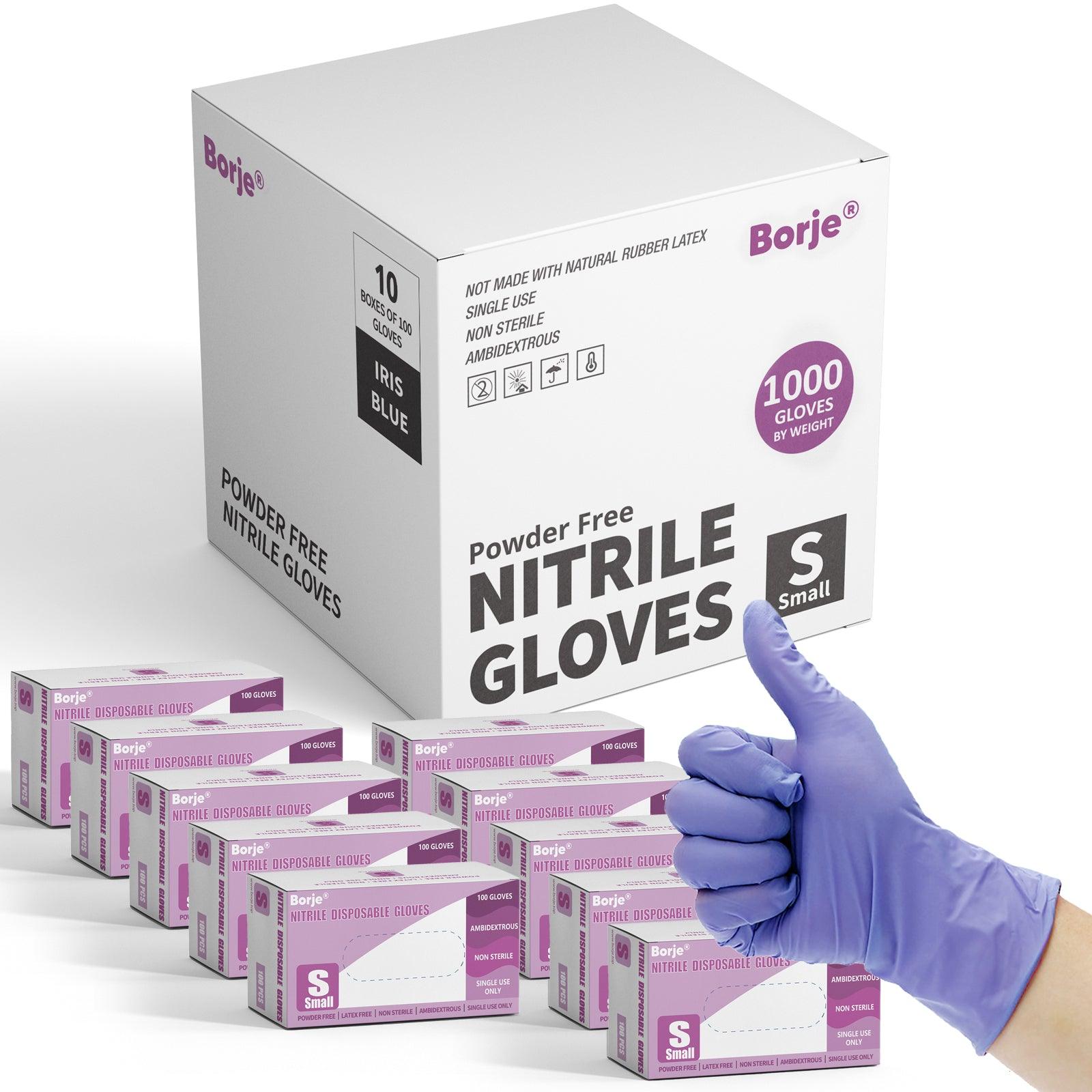 Borje® Nitrile Disposable Gloves, Iris Blue, Latex & Powder-Free, Food Safe, Cleaning Disposable Glove (Case of 1000, 10 Boxes of 100) - Borje