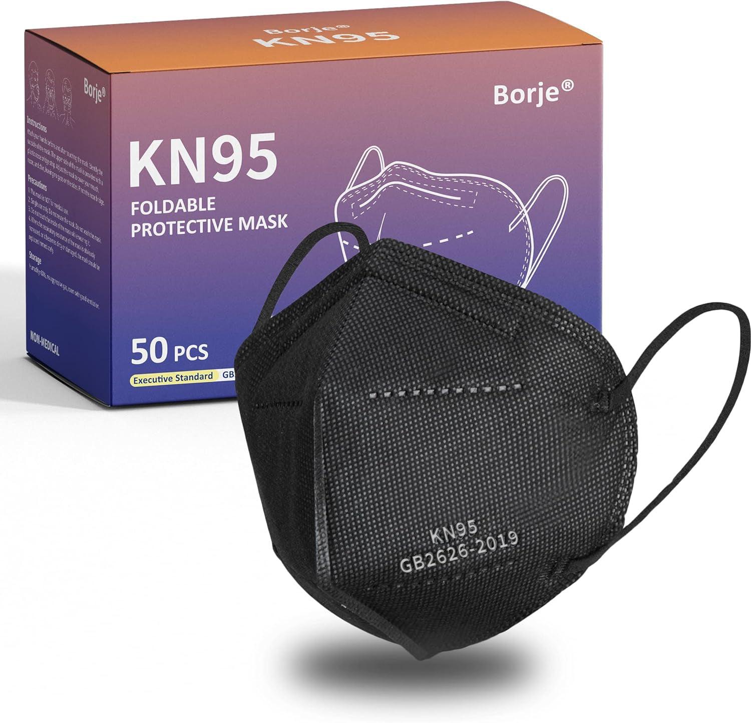 KN95 Face Masks 50 Pcs, 5-Ply Protection Black KN95 Mask - Borje