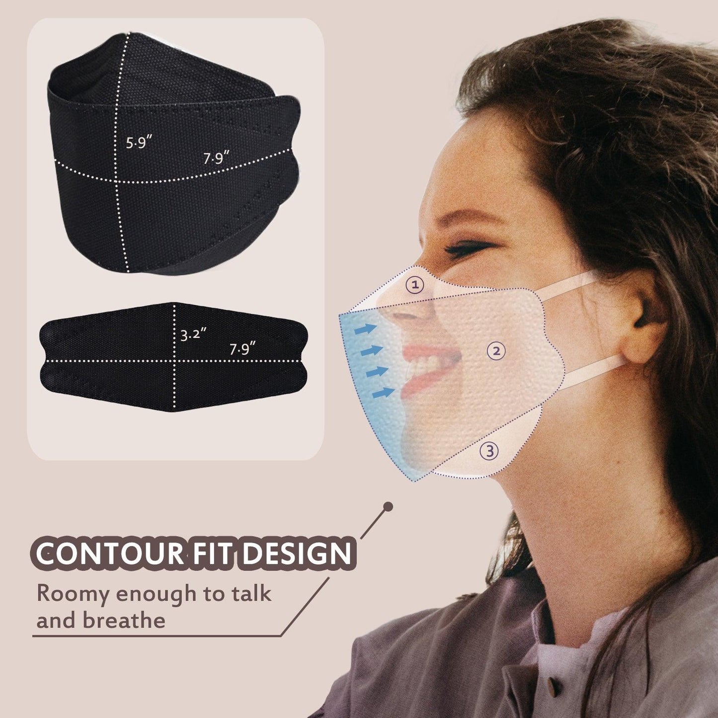 Borje® KN95 Face Masks, 100 Pcs Disposable Face Masks, Black Mask Against PM2.5 from Fire Smoke & Dust Filter Efficiency 95% - Borje