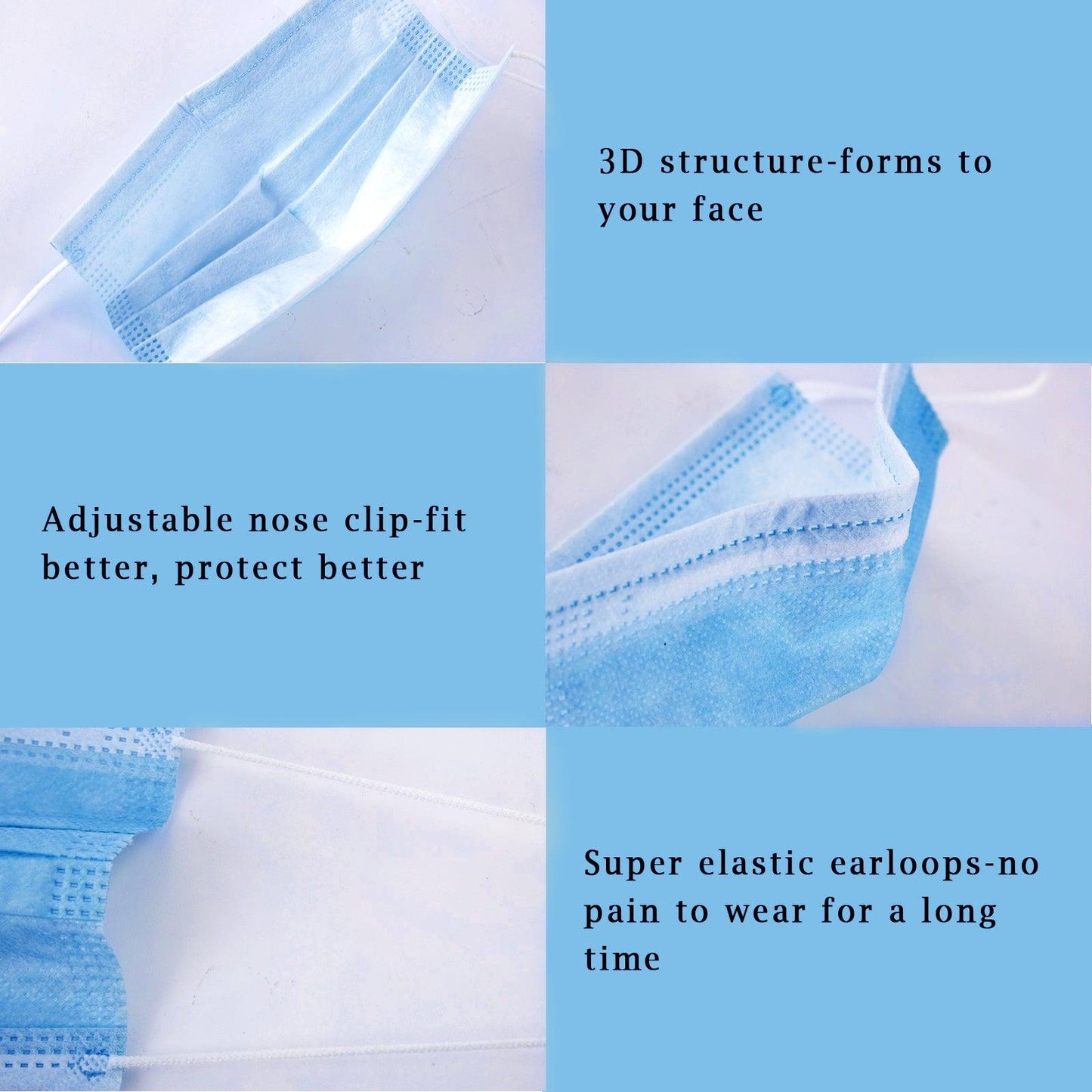 Borje® Blue Disposable Face Mask 100 Pcs Blue Face Masks 3 Ply Protection Masks - Borje