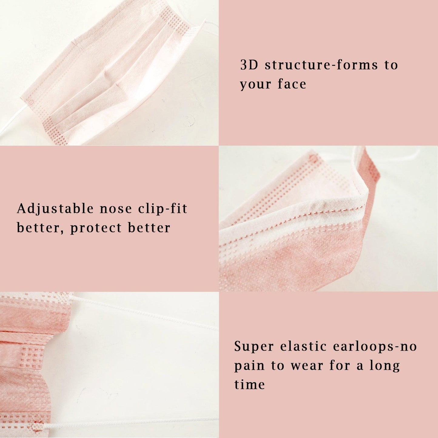 Borje® Blush Disposable Face Mask 100 Pcs Blush Pink Face Masks 3 Ply Protection Masks - Borje