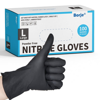 Borje® Black Nitrile Disposable Gloves, 4 Mil, Latex & Powder-Free, Food Safe, Textured Fingertips, 100 Count - Borje