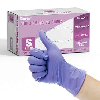 Borje® Nitrile Disposable Gloves, Iris Blue, Latex-Free, Powder-Free, Food Safe, Box of 100 - Borje