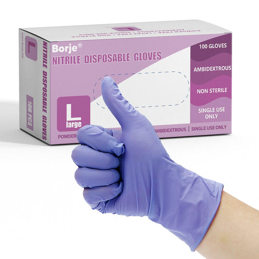 Borje® Nitrile Disposable Gloves, Iris Blue, Latex-Free, Powder-Free, Food Safe, Box of 100 - Borje