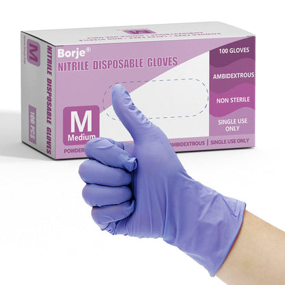 Borje® Nitrile Disposable Gloves, Iris Blue, Latex-Free, Powder-Free, Food Safe, Box of 100 - Borje