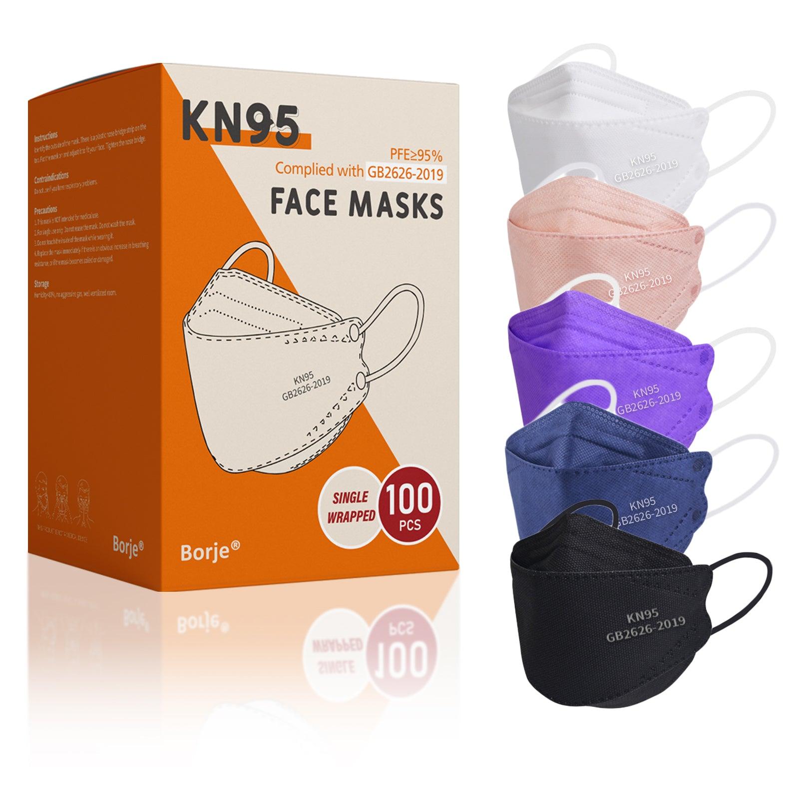 Borje® KN95 Face Masks, 100 Pcs Disposable Face Masks, Filter Protection Against PM2.5 from Fire Smoke & Dust - Borje