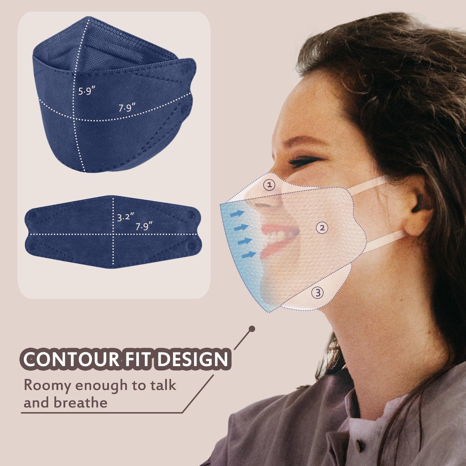 Borje® KN95 Face Masks, 100 Pcs Disposable Face Masks, Navy Blue Mask Against PM2.5 from Fire Smoke & Dust Filter Efficiency 95% - Borje