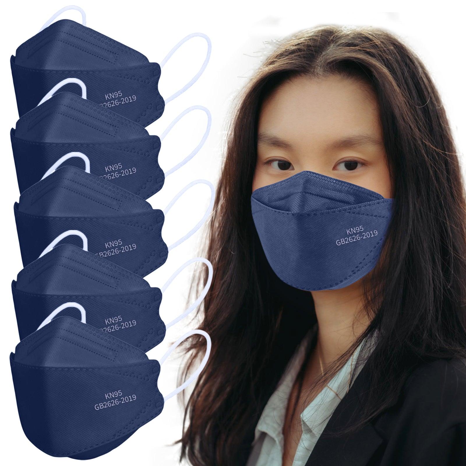 Borje® KN95 Face Masks, 100 Pcs Disposable Face Masks, Navy Blue Mask Against PM2.5 from Fire Smoke & Dust Filter Efficiency 95% - Borje