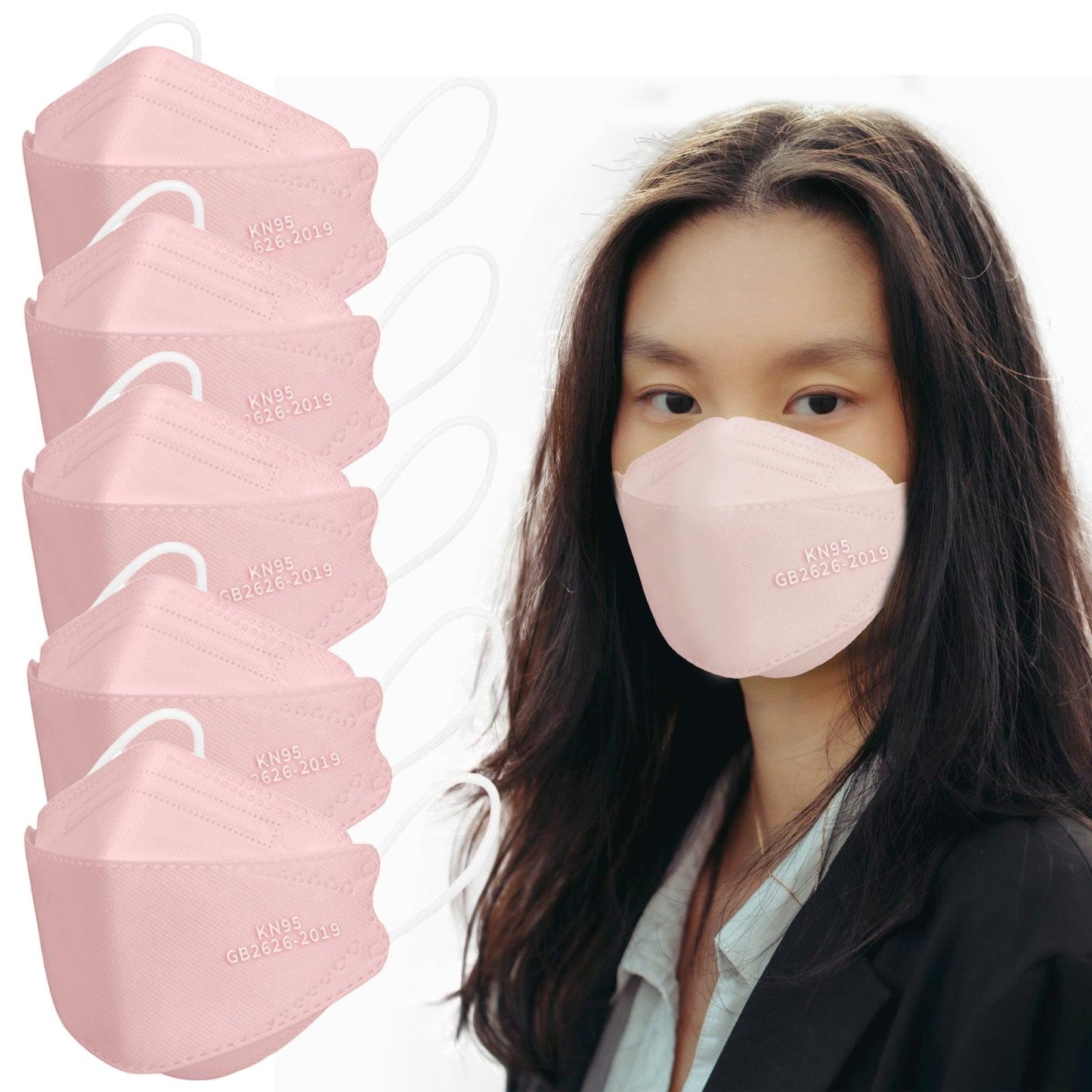 Borje® KN95 Face Masks, 100 Pcs Disposable Face Masks, Pink Mask Against PM2.5 from Fire Smoke & Dust Filter Efficiency 95% - Borje