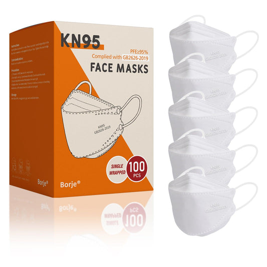 Borje® KN95 Face Masks, 100 Pcs Disposable Face Masks, White Mask Against PM2.5 from Fire Smoke & Dust Filter Efficiency 95% - Borje