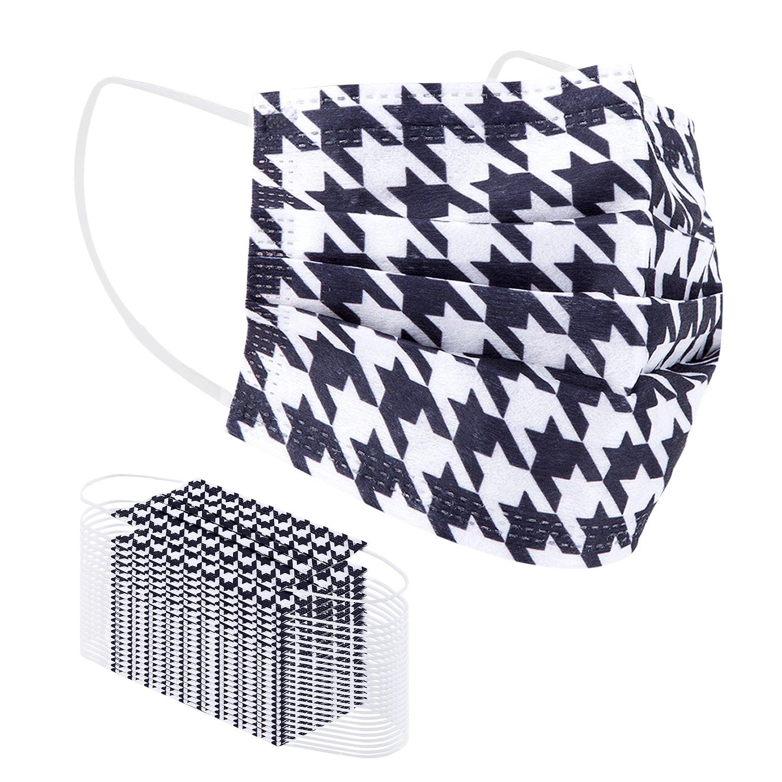 Disposable Face Masks, Houndstooth Print, 50 Pcs, Plastic Bagged - Borje