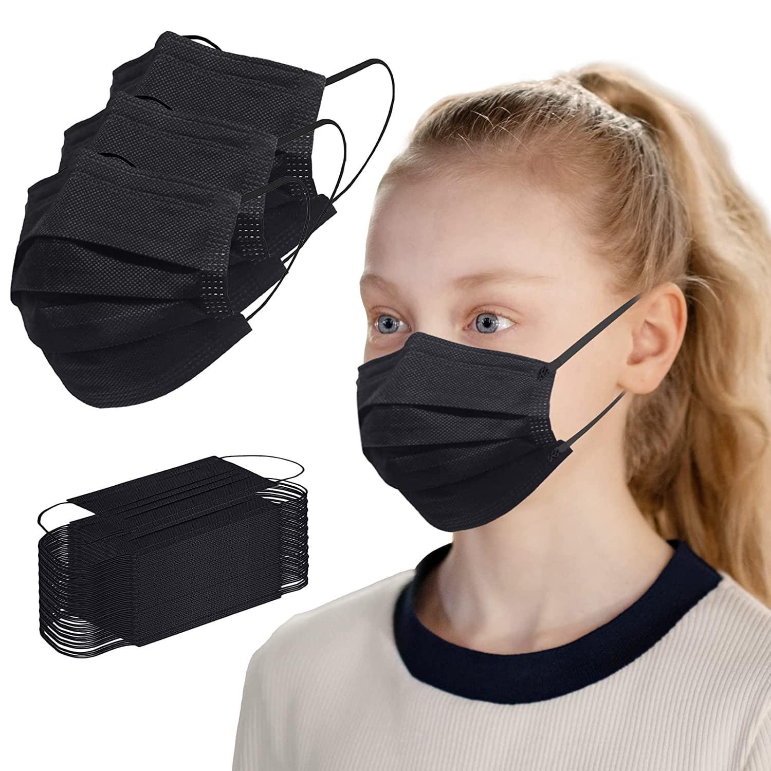 Kids Masks 100 Pcs, Black Face Mask for Kids Boys Girls, Kids Disposable Face Masks - Borje