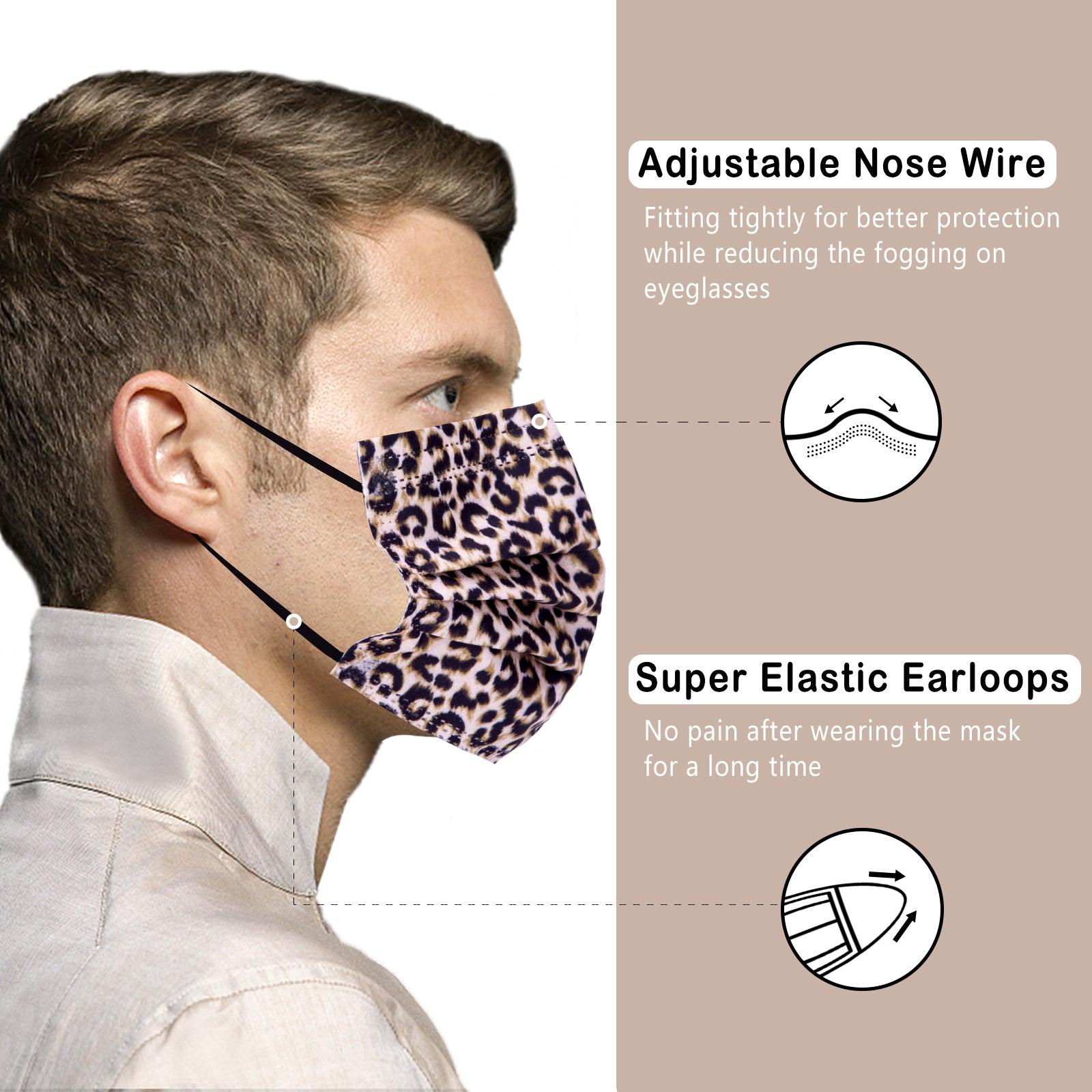 Disposable Face Masks, Cheetah Print, 50 Pcs, Plastic Bagged - Borje