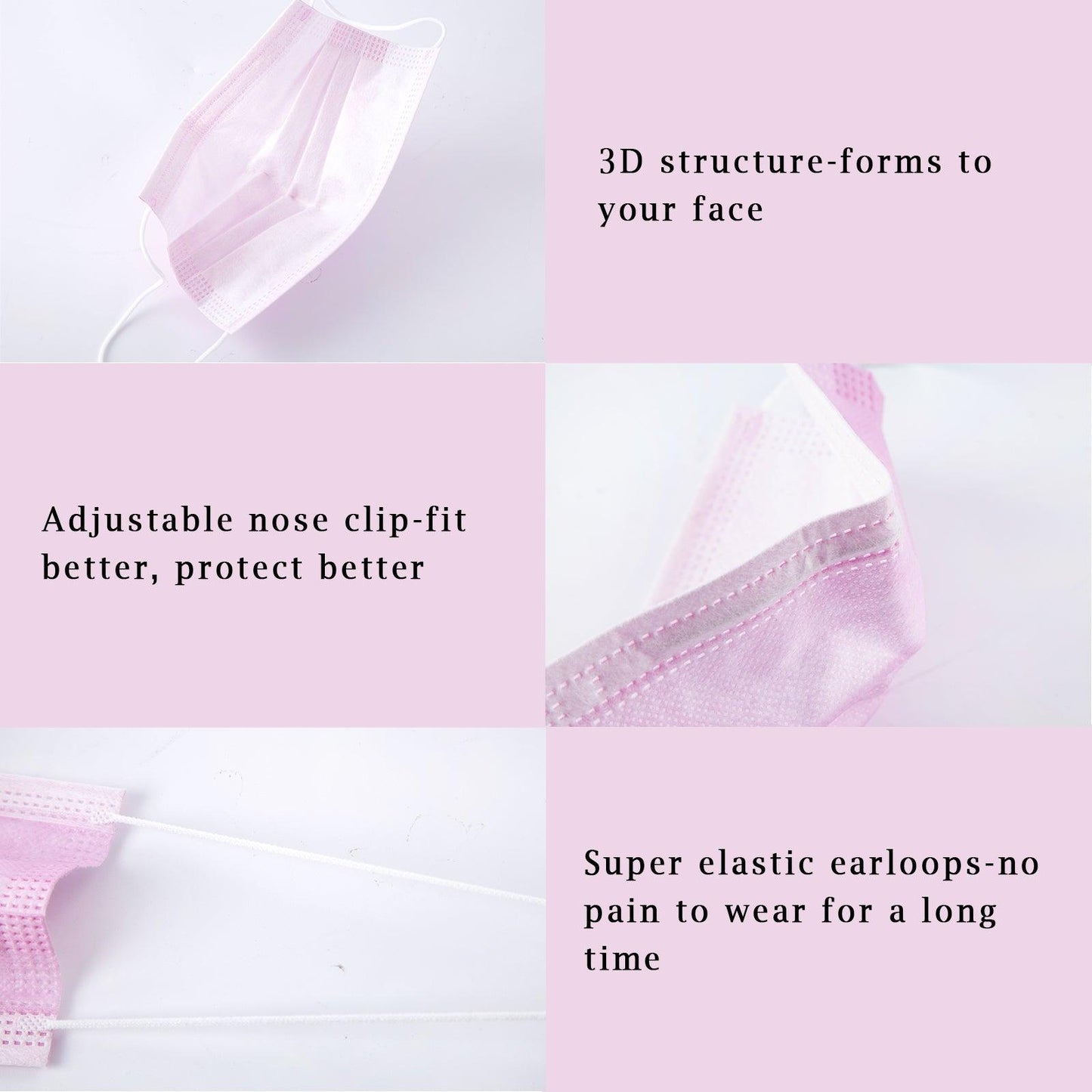 Borje® Pink Disposable Face Mask 100 Pcs Pink Face Masks 3 Ply Protection Masks - Borje