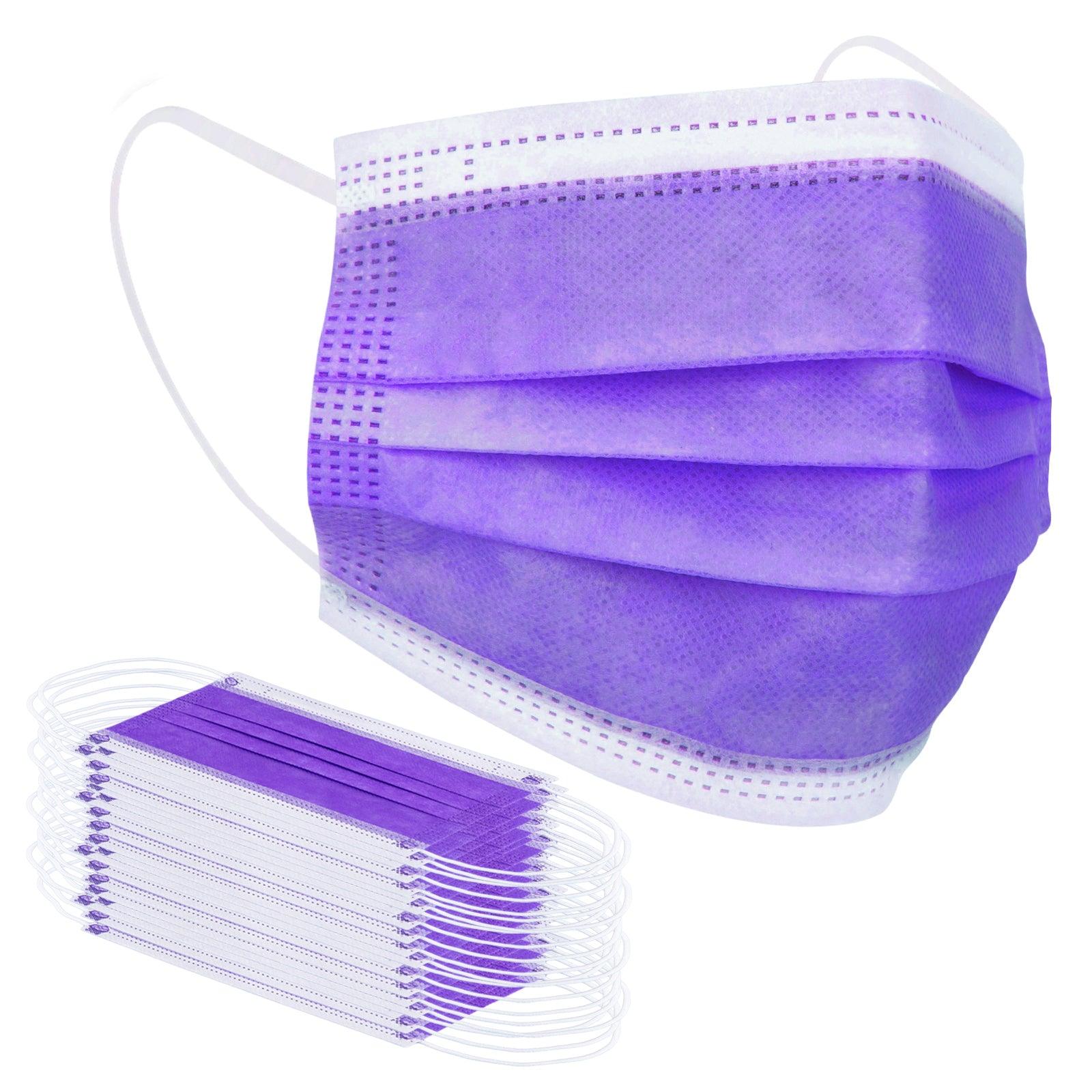 Borje® Purple Disposable Face Mask 100 Pcs Purple Face Masks 3 Ply Protection Masks - Borje